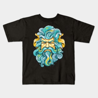 Greek God Poseidon, turquoise and yellow Kids T-Shirt